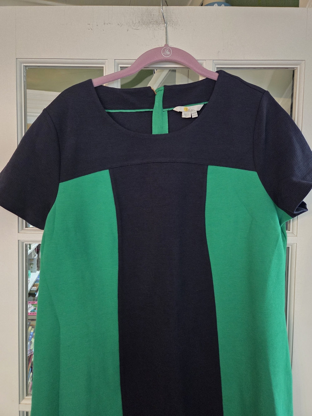 Boden Navy and Green Paneled Shift Dress - Size 14R - Picture 7 of 8